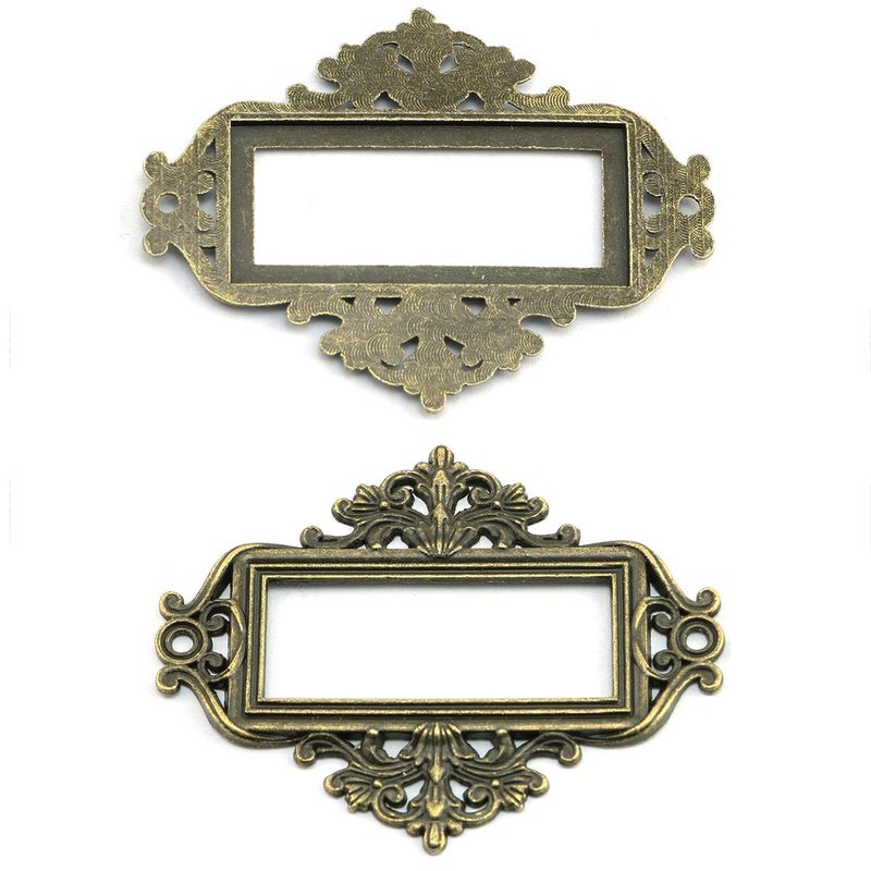 Lind Kitchen 12pcs Lace Label Holder Vintage Retro Metal Decorative Drawer Box Tag Label Card Slot Frame Label Holder (Antique Bronze) - Image 4